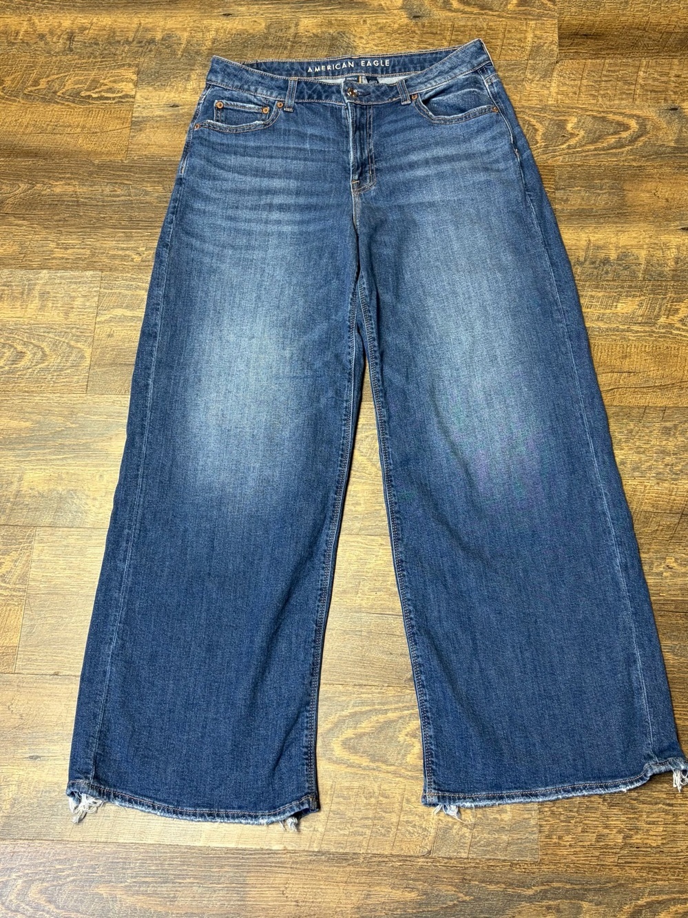 American Eagle Dreamy Drape Stretch Low-Rise Baggy Wide Leg Jean Womens 8 Blue